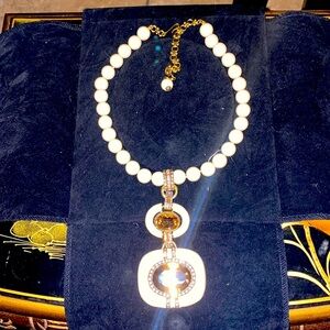 Heidi Daus Cream Glass Beaded & Enamel Amber Crystal Necklace